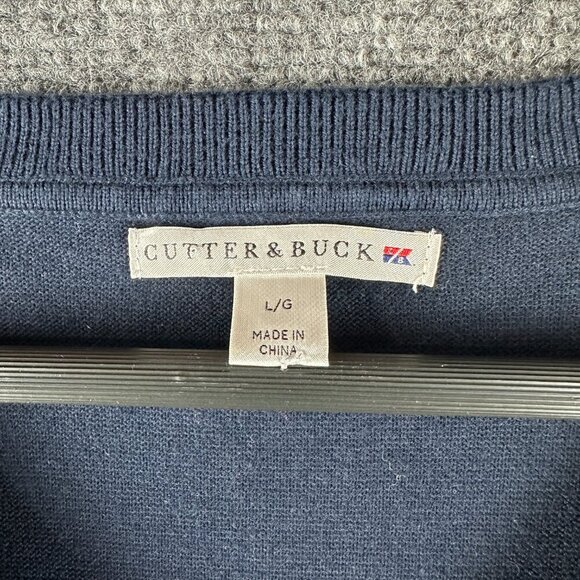 Cutter & Buck Sweater Womens Large V Neck Pullover Blue Supima Cotton Ribbed Hem - Picture 2 of 8